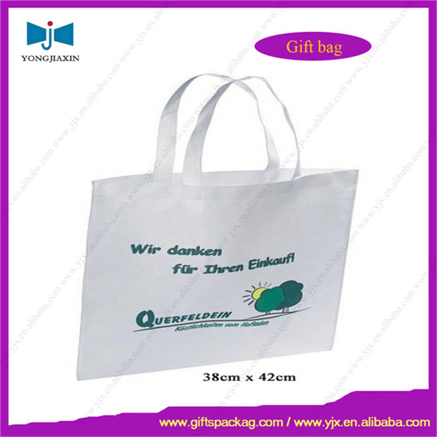 non-woven white bag,non-woven shopping pouch with green logo