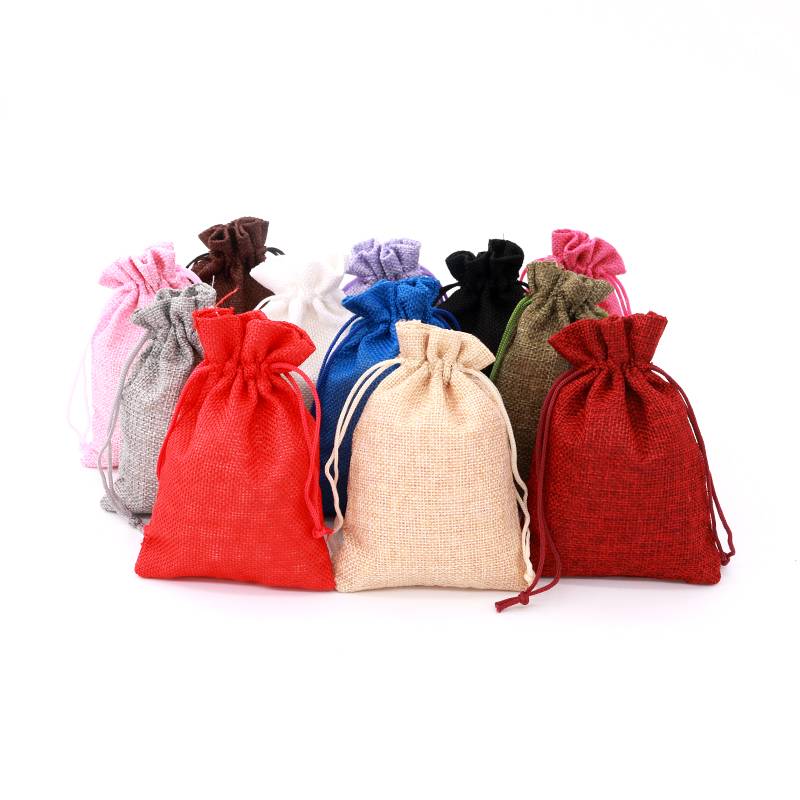 Cotton solid color mini hemp jute drawstring bag